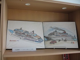 豪華客船の水彩画2枚